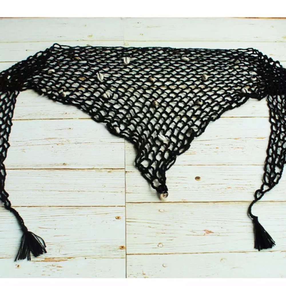 New! Crochet Mesh Triangle Sarong with Shells - Picture 5 of 12